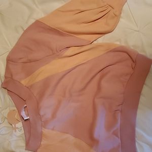 Selkie One Shoulder Puff Sleeve Sweatshirt in Sherbert Peach and Pink